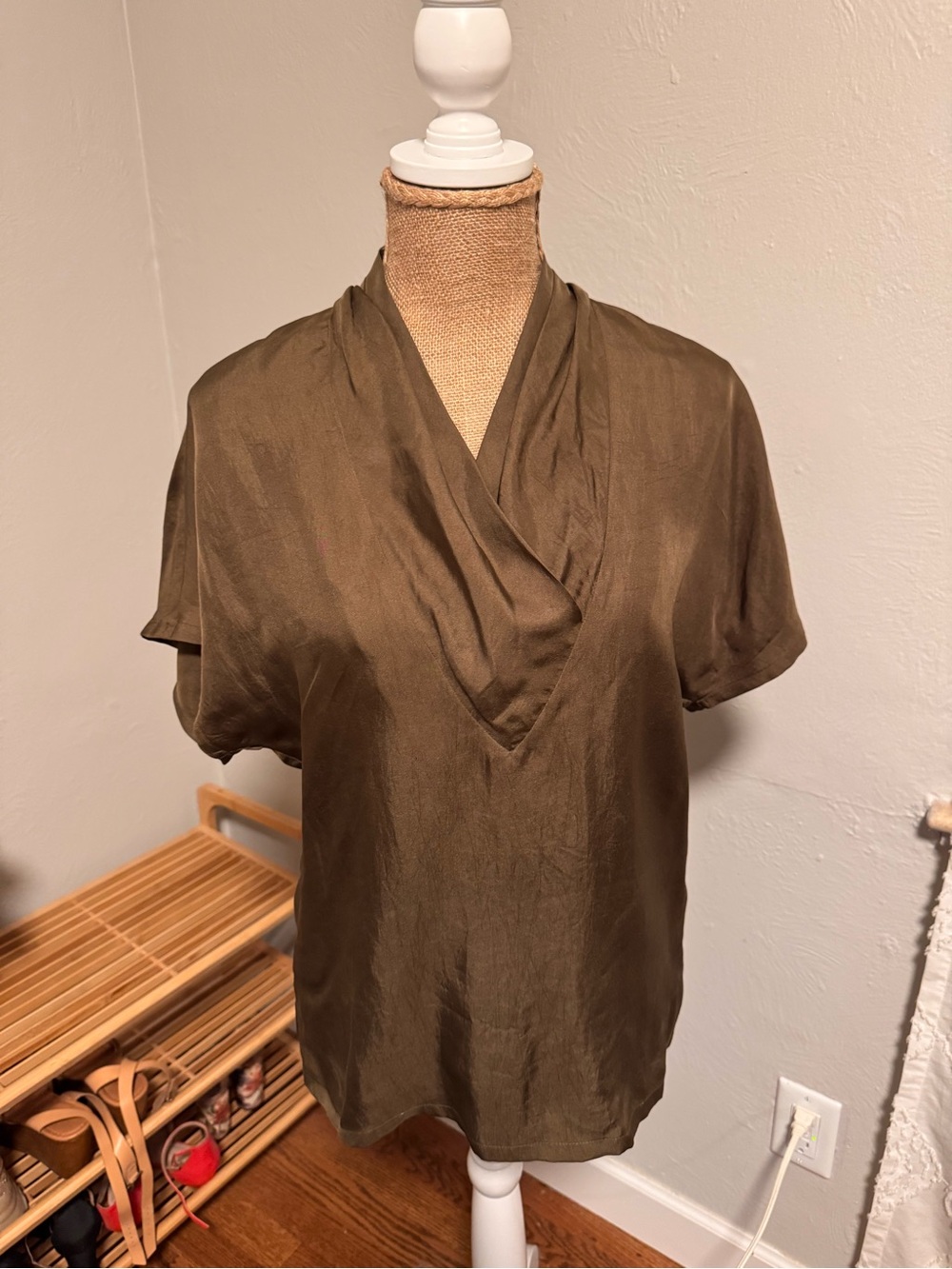 Dana Buchman Olive Draped V-Neck Blouse